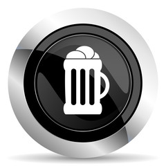 beer icon, black chrome button, mug sign