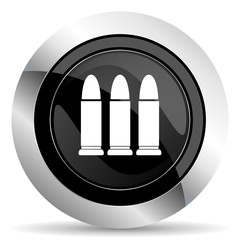 ammunition icon, black chrome button, weapoon sign