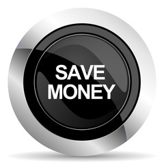 save money icon, black chrome button