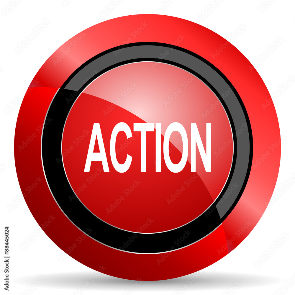 Poster action red glossy web icon