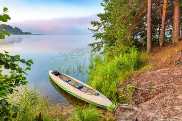 Canoe on a lake