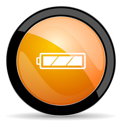 battery orange icon charging symbol power sign