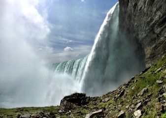 side view of Niagara Falls from the cliffside in Canada