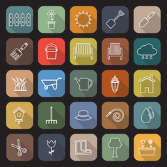 Gardening line flat icons with long shadow
