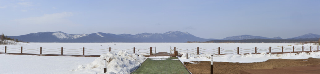 Naklejka premium Panorama Schuchye Lake in National Park Burabay.