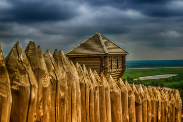 Wooden fortress at the devil Elabuga settlement of Tatarstan, Ru - obrazy, fototapety, plakaty