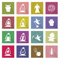 Illustration Set of 16 Halloween Flat Icons