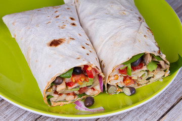 Chicken, Avocado, Tomato and Black Beans Burritos