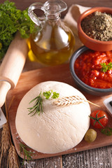 pizza dough and ingredients