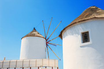 Windmill in Oia town, Santorini island, Greece