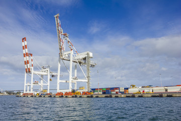 Fototapeta na wymiar Large container cranes at Swanson Dock in the Port of Melbourne