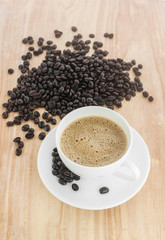 Fresh coffee in a white cup