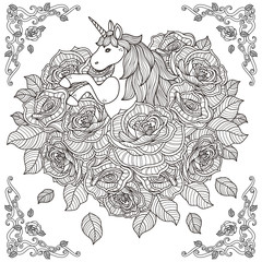 adorable unicorn and roses background