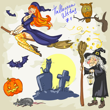 Halloween Witches - 2. Hand drawn collection.