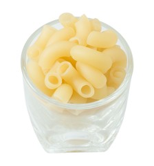 Cup of Raw Elbow Macaroni on White