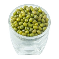 Dried Mung Beans in Glass Cup on White Background