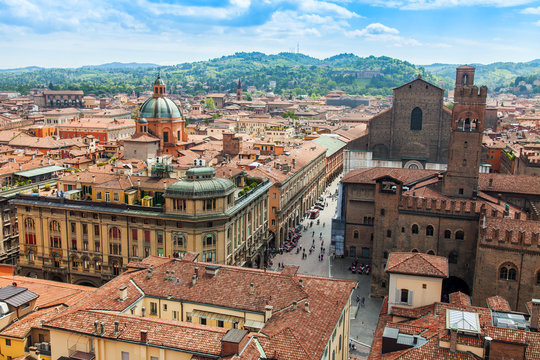 BOLOGNA, ITALY, on MAY 2, 2015. The top view on the old city 