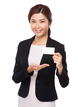 Businesswoman show with blank namecard