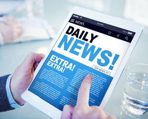 Businessman Holding Tablet Daily News Concept