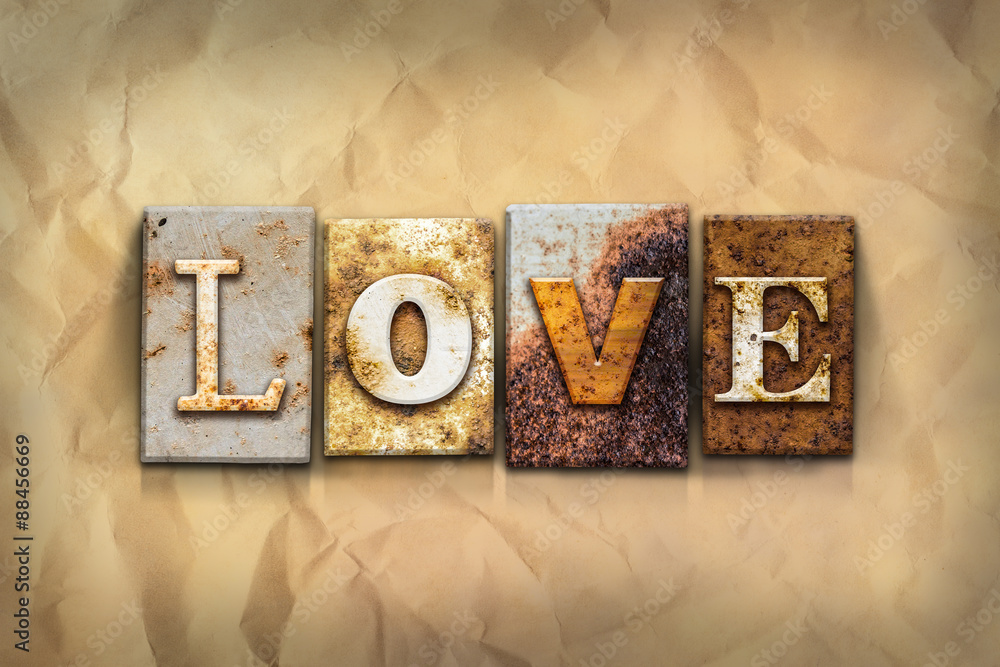 Sticker love concept rusted metal type