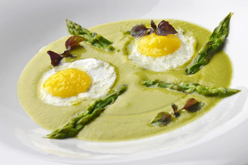 Appetizer Dish of Asparagus Pureed Quail Eggs 2