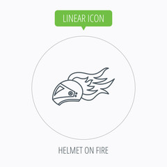 Helmet on fire icon. Motorcycle sport sign.