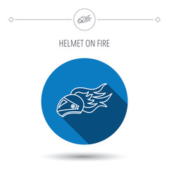 Helmet on fire icon. Motorcycle sport sign.