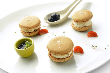 Appetizer Macarons with Foie Gras Ice Cream and Jam