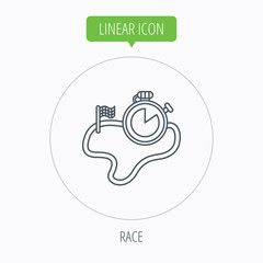 Race road icon. Finishing flag with timer sign.