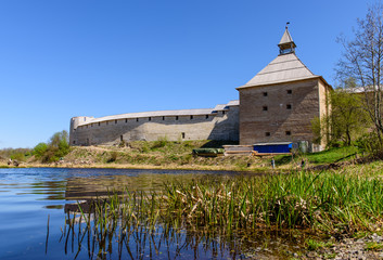 The old Ladoga fortress on the banks of the Volkhov river, Volkhov district, Leningrad region, Russia.