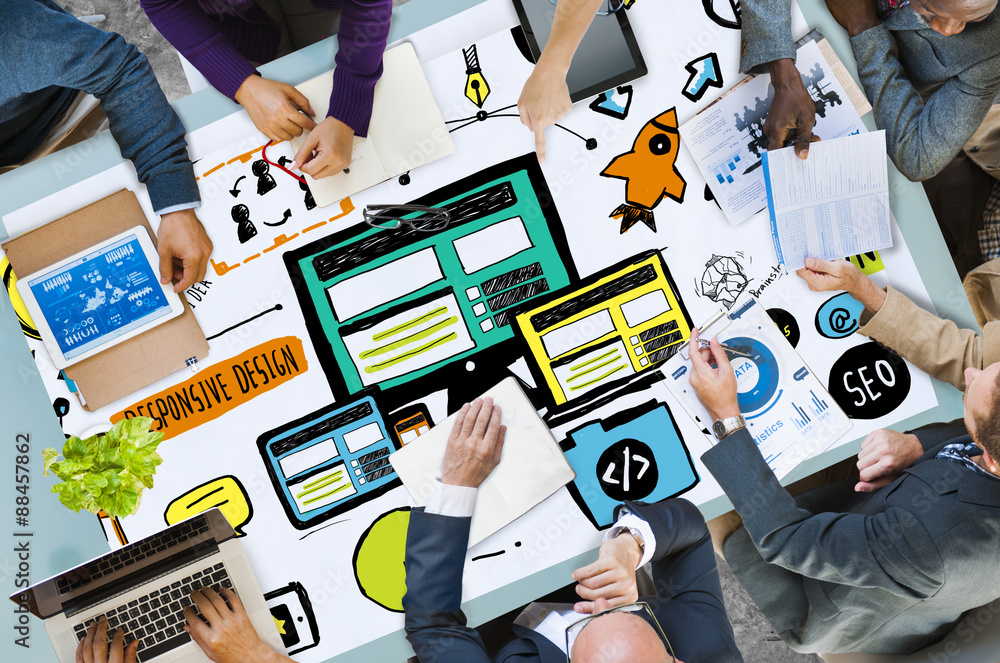 Poster responsive design responsive quality content share online concep