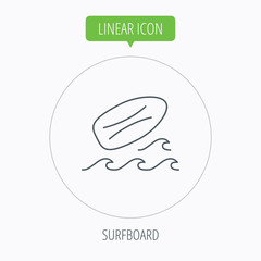 Surfboard icon. Surfing waves sign.