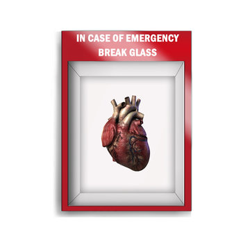 Emergency break glass box with human heart 