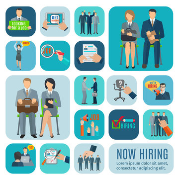 Human resources hiring flat icons set 