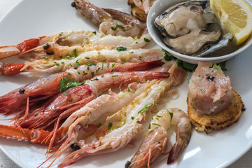 Delicious seafood carpaccio with langoustines