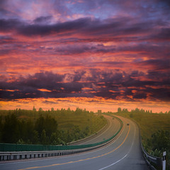 The express way under colorful sunset clouds in the summer of China.