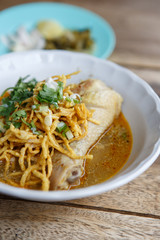 curried chicken noodles soup famous food in North of Thailand
