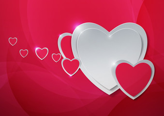 Hearts cut out from Paper on Abstract Pink Background