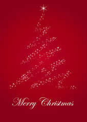 Abstrakter Weihnachtsbaum aus Sternen mit Hintergrund in rot