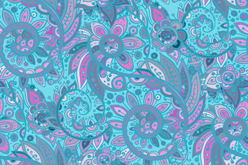 Seamless vector pattern with traditional oriental tender floral