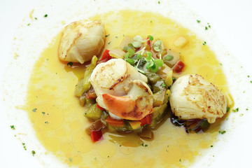 Fish Dish Braised Scallops with Onions and Peppers in Soup 1