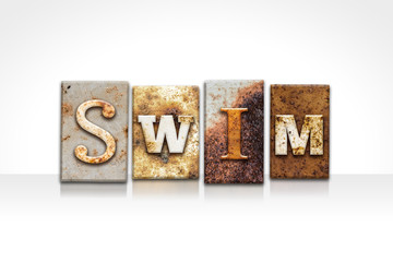 Swim Letterpress Concept Isolated on White