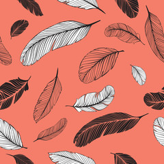 Feathers pattern. Vector seamless pattern