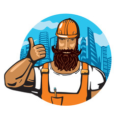 Engineer. Builder with a beard and an orange helmet. 