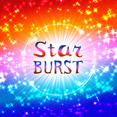 Snow and stars are falling background of blue luminous rays.