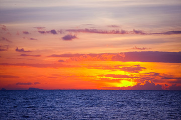 amazing sunset over beautiful sky with clouds, rippling waters