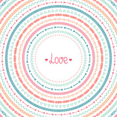 Hand drawn vector geometric ethnic line border, frame, label