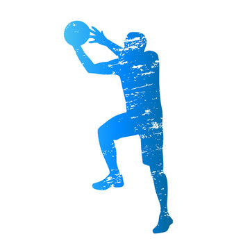 Scratched vector silhouette of shooting basketball player