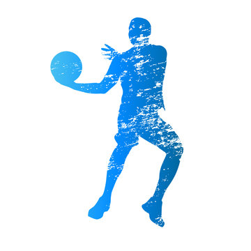 Scratched vector silhouette of jumping basketball player