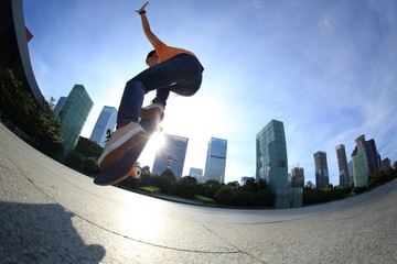 skateboarder skateboarding at sunrise city © lzf
